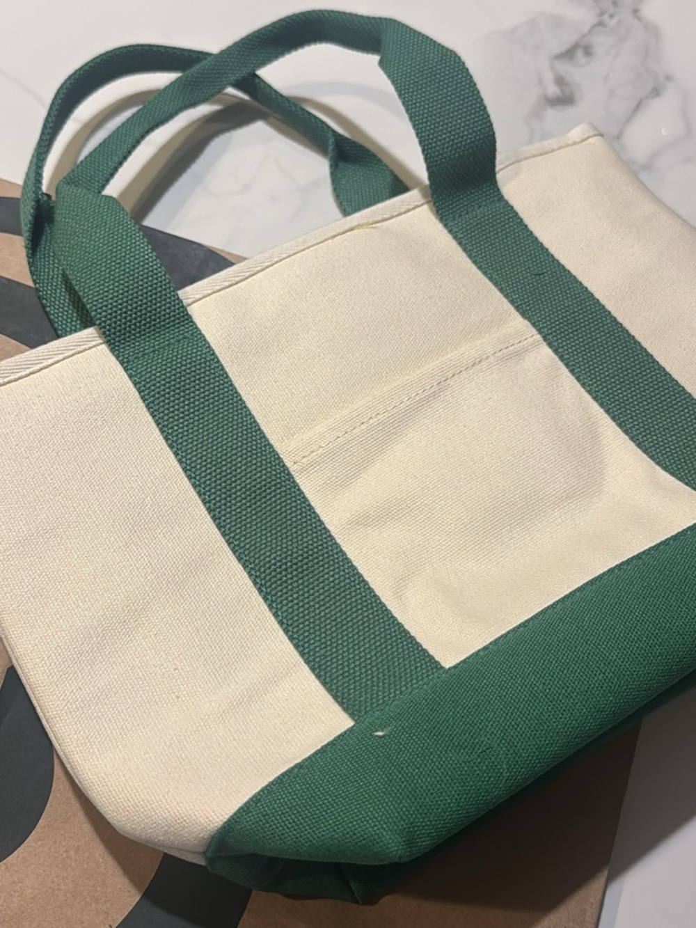 Starbucks x Peanuts Cream and Forest Green Canvas Tote - Picture 4 of 5